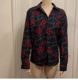BOGO Men's Black and Red Rose Pattern Shirt, 3/$14